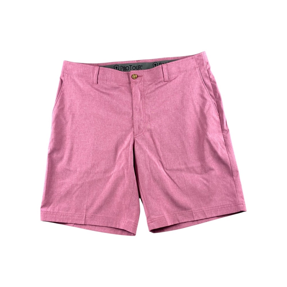PRO TOUR‎ Mens Pink Heathered Golf Shorts Size 36 Polyester Elastane Flat Front